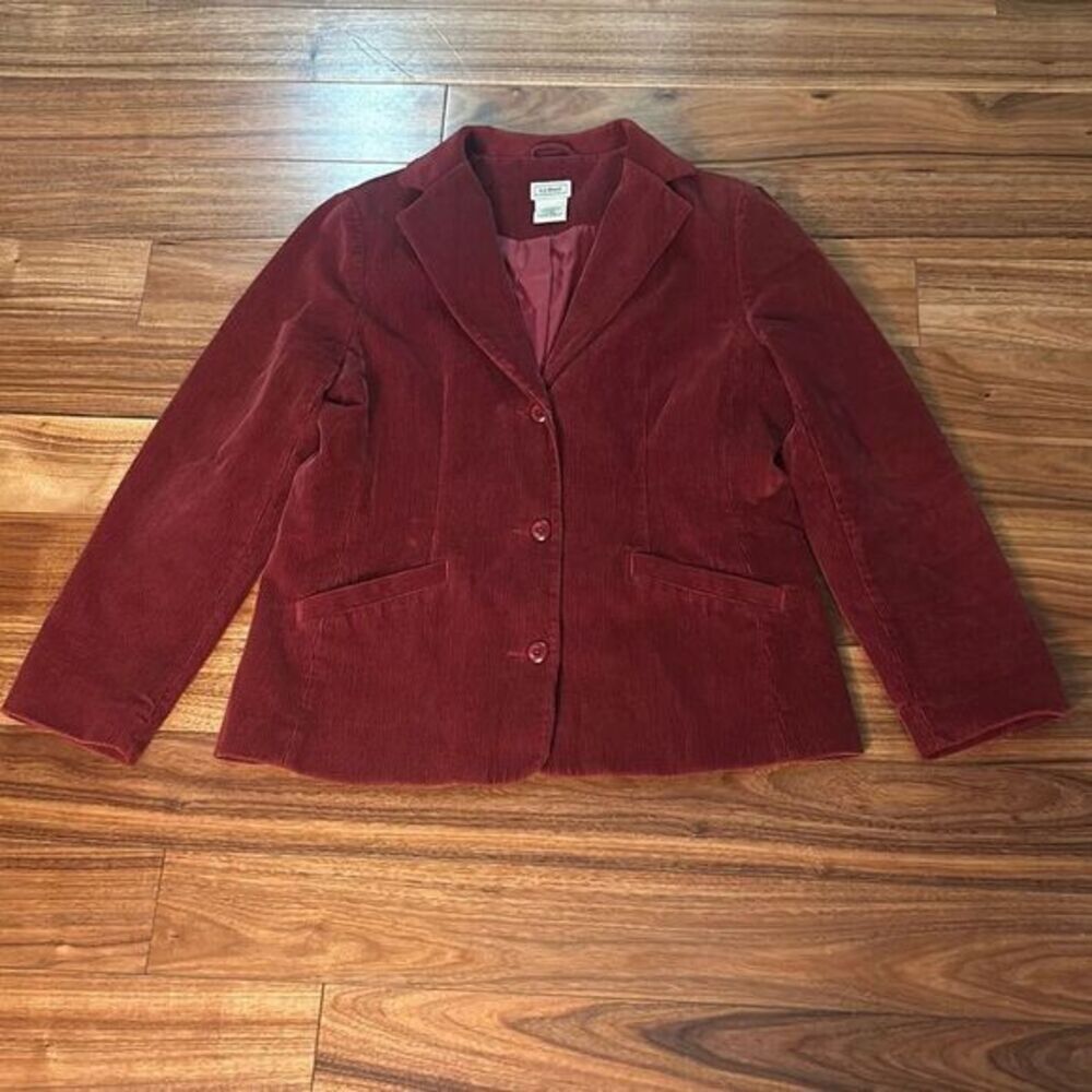 L.L BEAN burgundy corduroy blazer jacket fully lined retro style layering busine